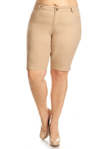 Plus Size High Waist Solid Stretch Short Pants