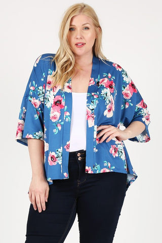 Plus Size Floral Short Sleeve Cardigan