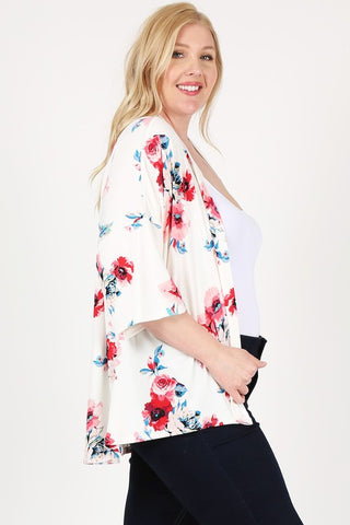 Plus Size Floral Short Sleeve Cardigan