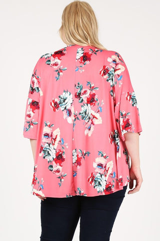 Plus Size Floral Short Sleeve Cardigan