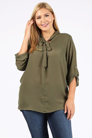 Plus Size Tie V-Neck Top