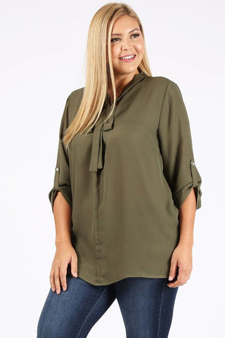 Plus Size Tie V-Neck Top