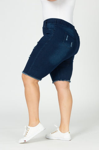 Plus Hi-Waist Distressed Bermuda Short Jeggings