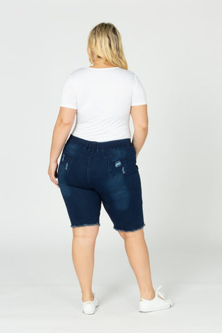 Plus Hi-Waist Distressed Bermuda Short Jeggings