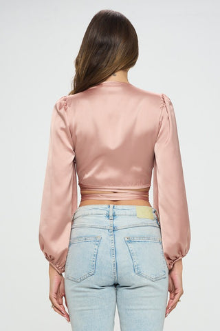 Silky Satin Wrap Crop Top with Tie