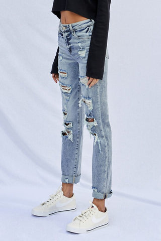 STRETCHED HIGH RISE GIRLFRIEND JEANS