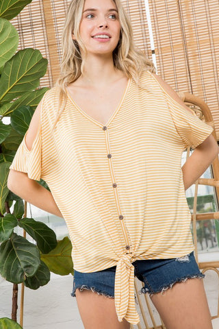 PLUS STRIPE COLD SHOULDER TOP