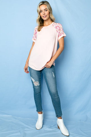 SOLID FLORAL MIXED SHORT SL TOP