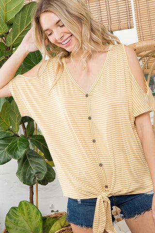 PLUS STRIPE COLD SHOULDER TOP