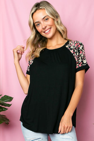 SOLID FLORAL MIXED SHORT SL TOP