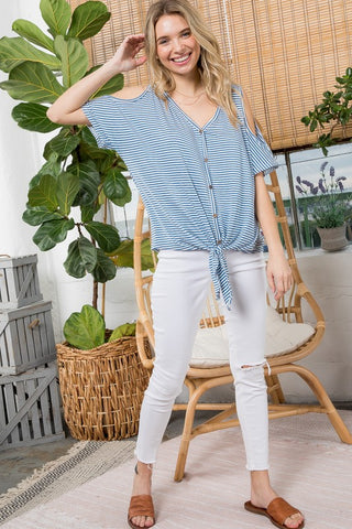 STRIPE COLD SHOULDER TOP