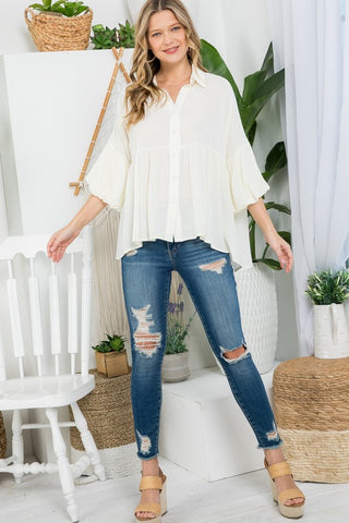 SOLID BUTTON DOWN BLOUSE