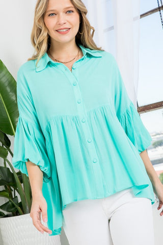 PLUS SOLID BUTTON DOWN BLOUSE